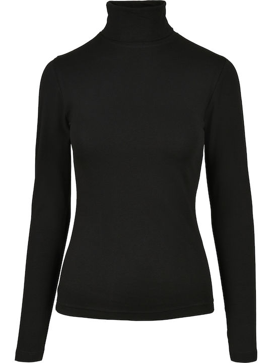 Damen Bluse Baumwolle Langärmelig Rollkragenpullover Schwarz