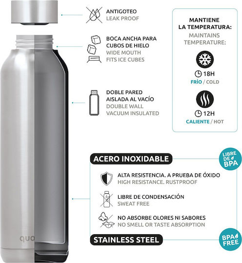 Quokka Steel Solid Sticlă Termos Oțel inoxidabil Fără BPA 630ml Roz cu Mustiuc