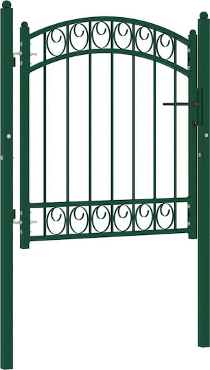 vidaXL Fence Gate With Arched Top Green Steel Metal Fence Gate with Spears in Green Color 1.0x1.0m