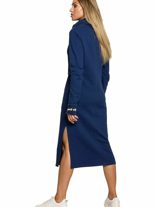 MOE M622 Midi Kleid Rollkragen Marineblau MOE622