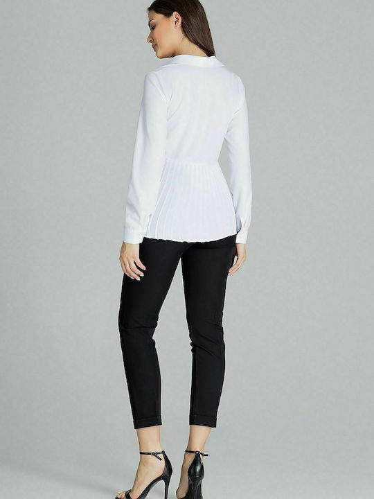 Lenitif L089 Women's Blouse Long Sleeve with Zipper White