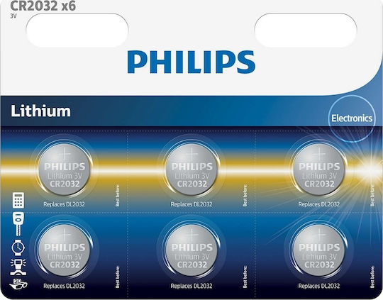 Philips Lithium Button Cell Battery Batterien CR2032 3V 6Stück