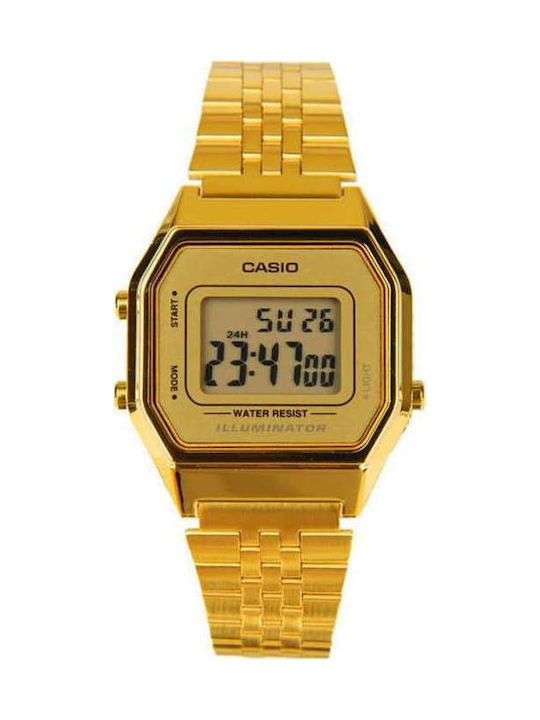 Casio Digital Watch Chronograph with Gold Metal Bracelet