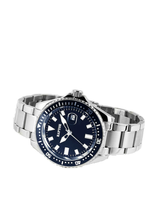 Raptor Ανδρικό Ρολόι 43mm Μπαταρίας με Ασημί Μεταλλικό Μπρασελέ
