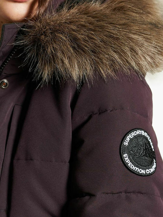 Everest Kurz Damen Puffer Jacke mit pelziger Kapuze für Winter Lila