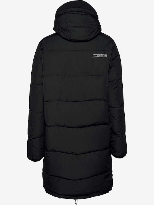 Tyene Lang Damen Puffer Jacke für Winter Schwarz