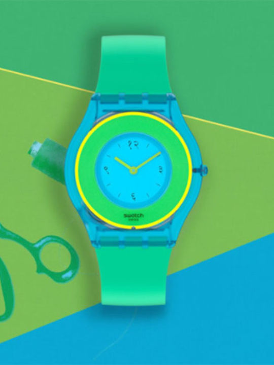 Swatch Hara Green Γυναικείο Ρολόι 34mm Μπαταρίας με Πράσινο Καουτσούκ Λουράκι