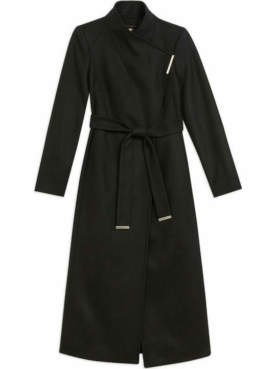 Wool Women's Black Coat with Belt
