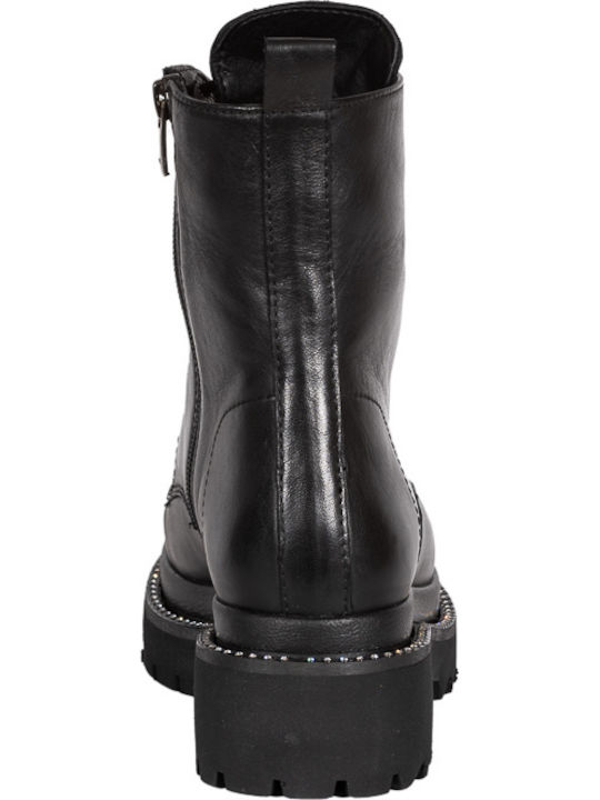 Leder Stiefeletten Damen Schwarz