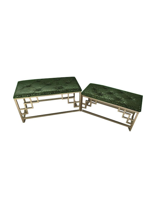 Stool Bench Stool Upholstered with Velvet Green / Gold 2pcs 80x40x45cm