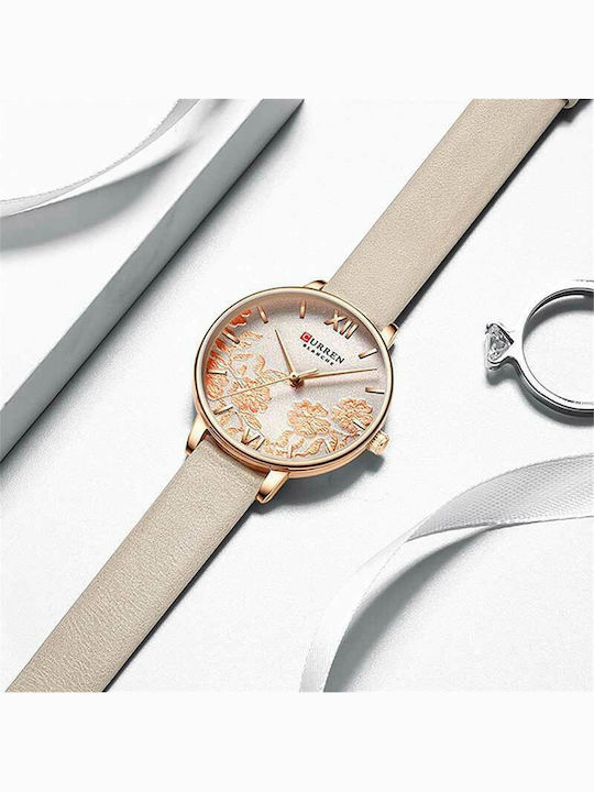 Curren Women's Watch with Beige Leather Strap