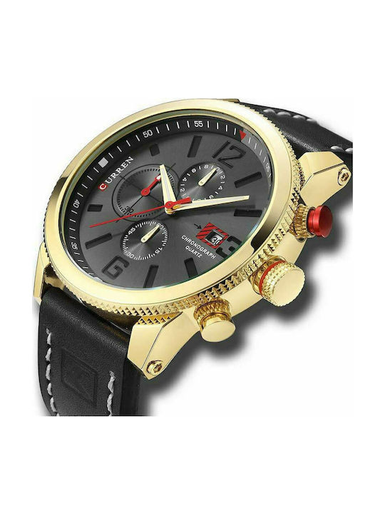 Curren Uhr Chronograph Batterie mit Lederarmband Black/Gold