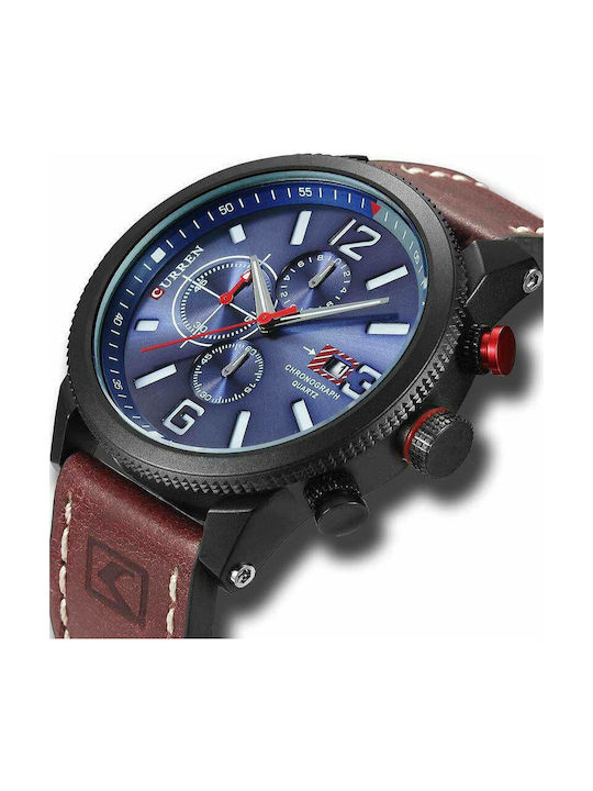 Curren Uhr Chronograph Batterie mit Braun Lederarmband