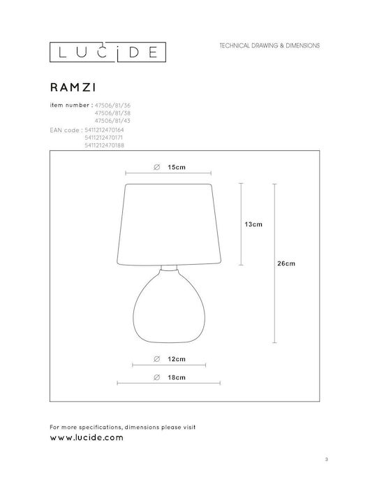 Lucide Lightning Ramzi Ceramic Table Lamp for E14 Fitting with Brown Shade and Base