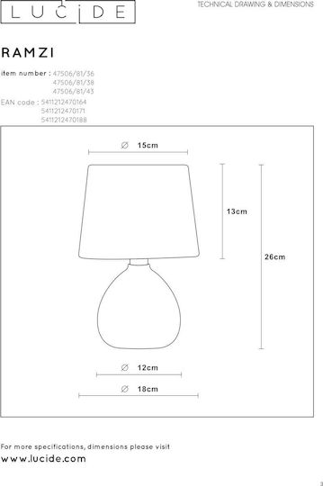 Lucide Lightning Ramzi Ceramic Table Lamp for E14 Fitting with Brown Shade and Base