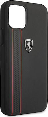 Ferrari Off Track Hard Leather Embossed Stripes Leather Back Cover Durable Black (iPhone 12 Pro Max)