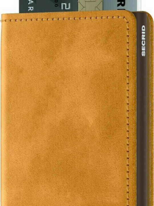 Slimwallet Vintage Leather Men's Wallet Cards with RFID and Slide Mechanism Ochre