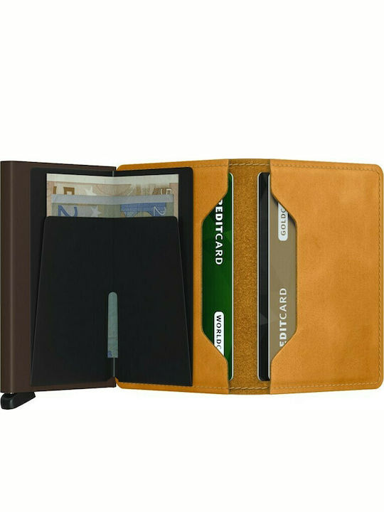 Slimwallet Vintage Leather Men's Wallet Cards with RFID and Slide Mechanism Ochre