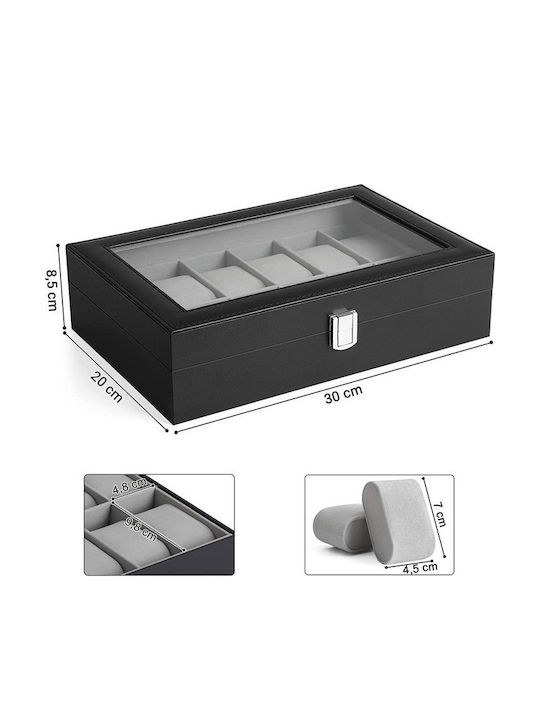 Songmics Wooden Case with transparent lid for 12 watches in Black color JWB12BK