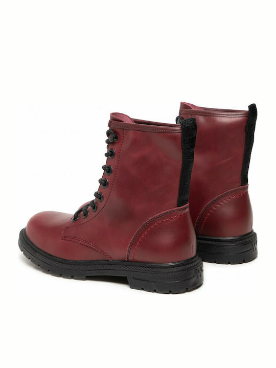 Spike Mid Leather Women's Ankle Boots Burgundy