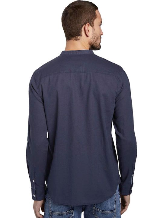 Tom Tailor Men's Shirt Long Sleeve Linen Navy Eclipse