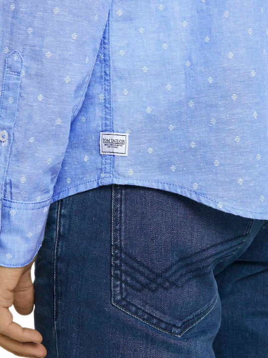 Langärmlig Leinen Hemd Polka Dot Hellblau