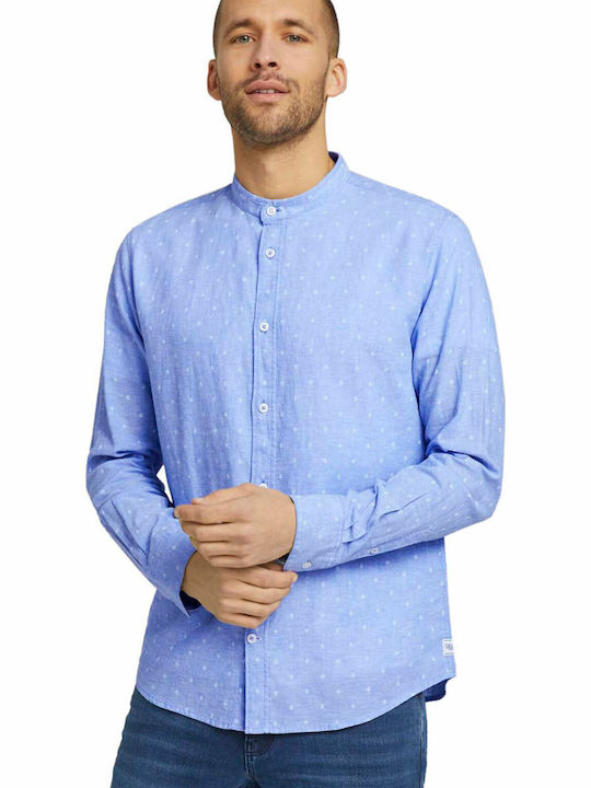 Langärmlig Leinen Hemd Polka Dot Hellblau