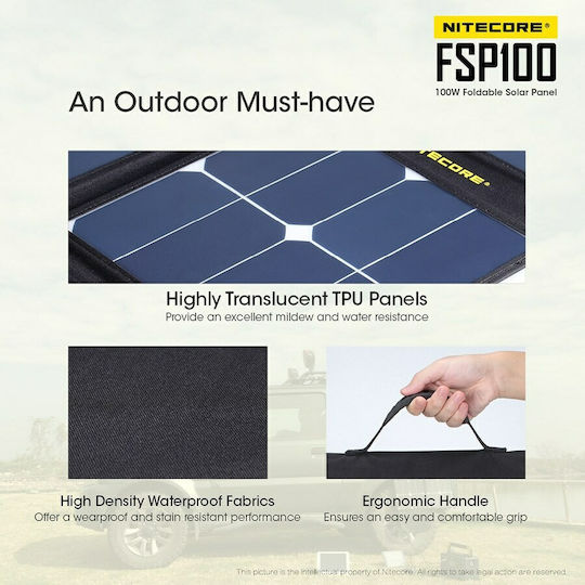 NiteCore FSP100 Αναδιπλούμενο Ηλιακό Panel Φορτιστής 100W (Επαναφορτιζόμενων Μπαταριών / Φορητών Συσκευών) (9110101035)