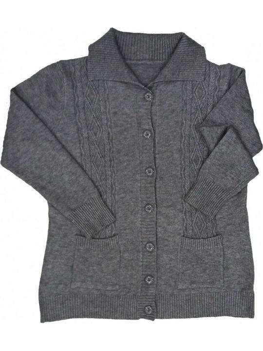 KNITTED CARDIGAN WITH COLLAR and POCKETS Gray Melange