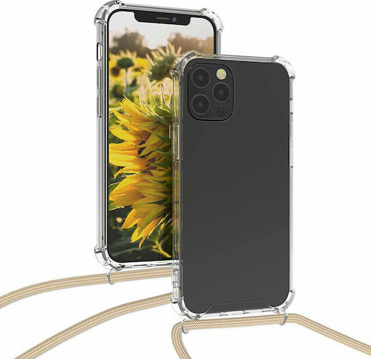 KWmobile Back Cover Silicone with Strap Transparent / Gold (iPhone 12 / 12 Pro)