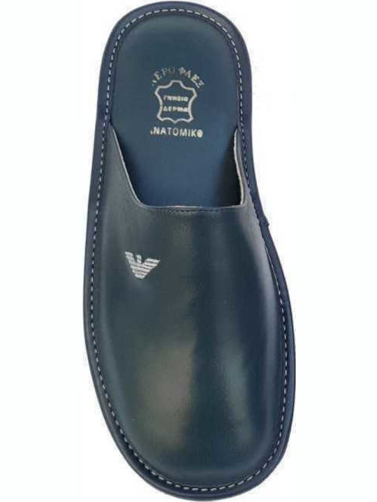 Aeroflex 1545 Blue Leather Men's Slippers