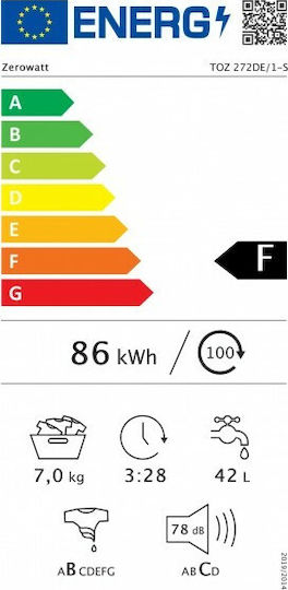 Zerowatt TOZ 272DE/1-S Πλυντήριο Ρούχων Άνω Φόρτωσης 7kg 1200 Στροφών 31011140