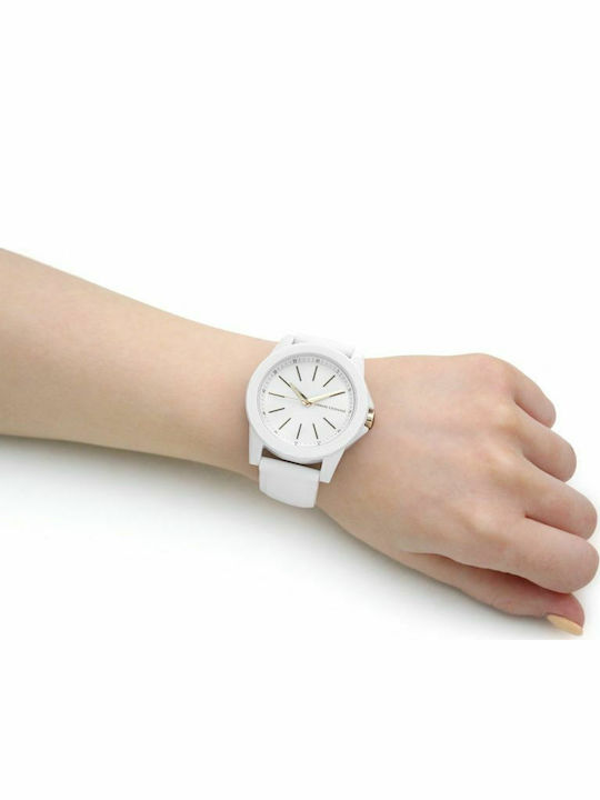 Armani Exchange Ceas de Damă cu Alb Curea din Piele
