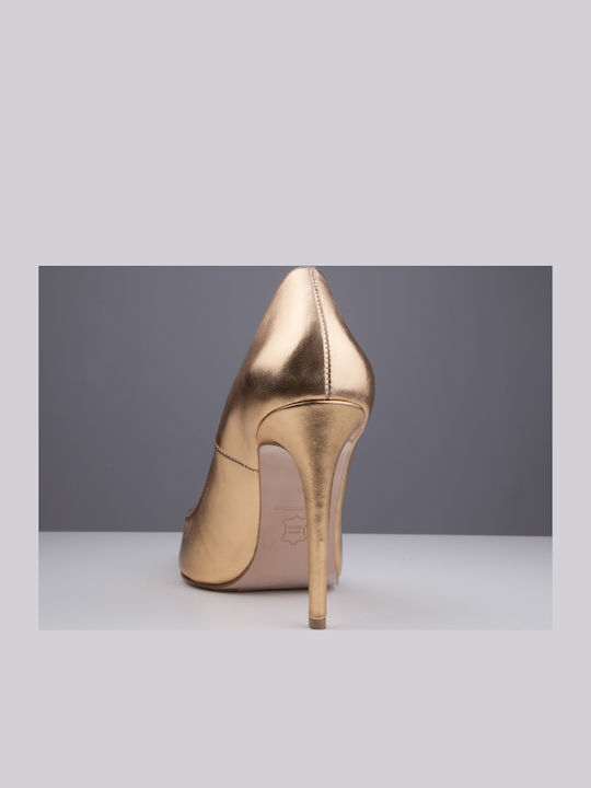 Leather Pointed Toe Gold Heels
