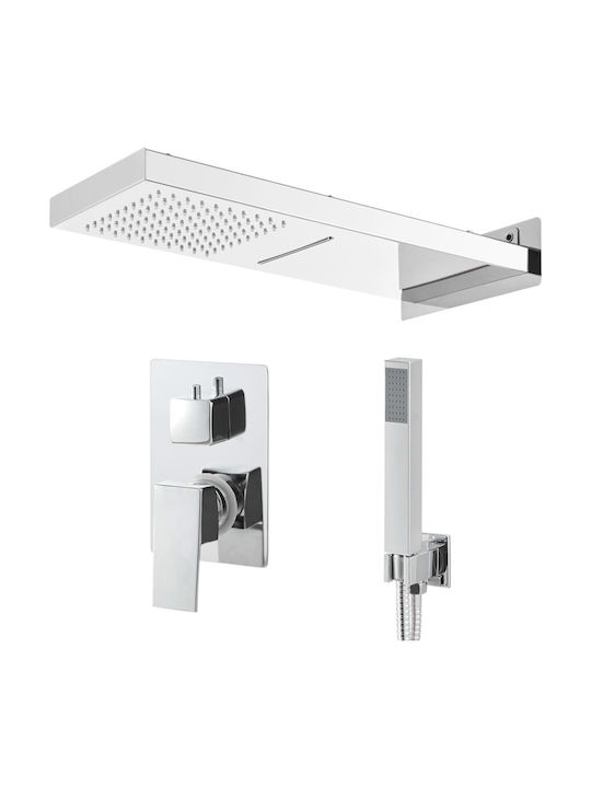 vidaXL Built-in Mixer, Hand Shower & Shower Head Set for Shower Inox Silver