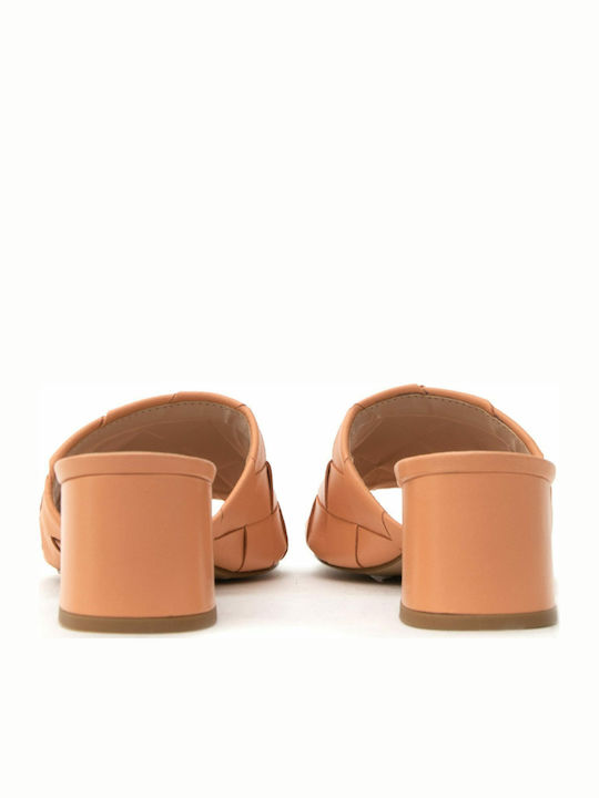 Δερμάτινα Mules με Χοντρό Χαμηλό Τακούνι Salmon