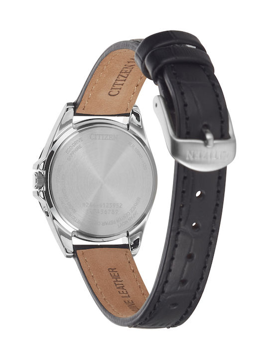 Citizen Γυναικείο Ρολόι 29mm Μπαταρίας με Μαύρο Δερμάτινο Λουράκι