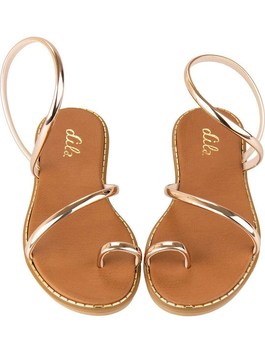 Leather Women's Flat Sandals Flatforms in Gold Color