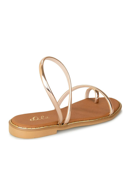 Leather Women's Flat Sandals Flatforms in Gold Color