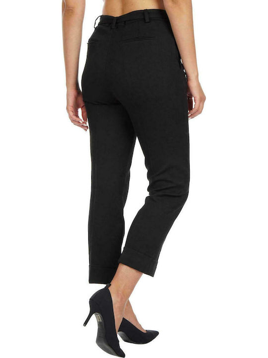 Pinko Women's Linen Capri Trousers in Straight Line Black