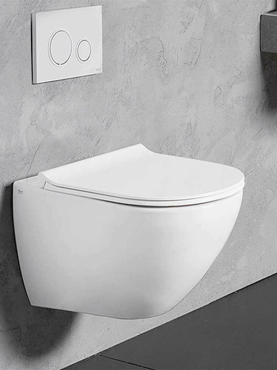 Bianco Ceramica Remo 52 Rimless Wall-Mounted Toilet that Includes Soft Close Cover White Bianco Ceramica Remo 52 Rimless Wall-Mounted Toilet that Includes Soft Close Cover White