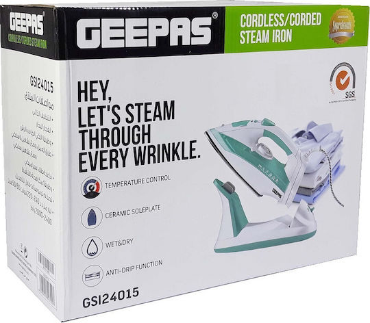 Geepas GSI24015 Steam Iron 2400W with Ceramic Plate and Continuous Steam Supply 50g/min