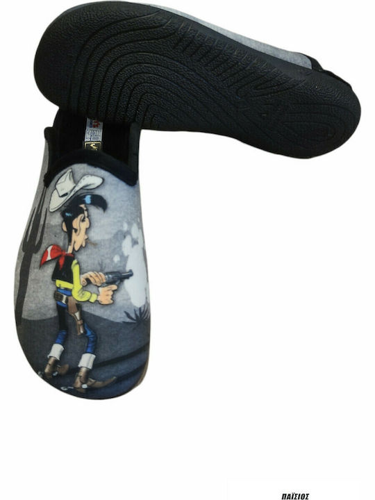 Lucky Luke Χειμερινές Ανδρικές Παντόφλες με Σχέδια Μαύρες