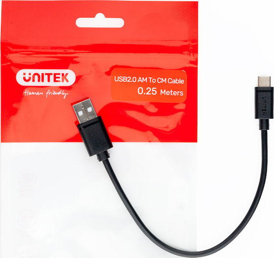 Unitek Y-C480 USB 2.0 Cable USB-C male - USB-A 27W Μαύρο 0.25m Y-C480BK