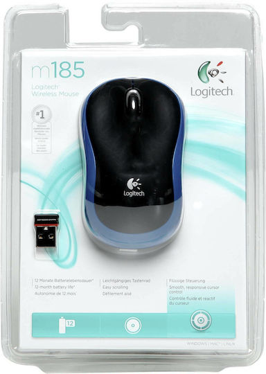Logitech M185 Ασύρματο Mini Ποντίκι Black/Blue