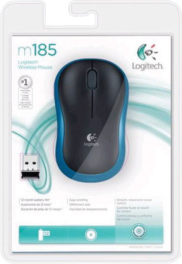 Logitech M185 Ασύρματο Mini Ποντίκι Black/Blue