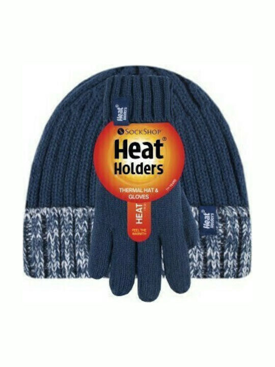 Kids Beanie Set with Gloves Knitted Blue