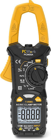 Pcwork PCW05A Clamp Meter Digital 600A AC True RMS with Test Leads 240-0003