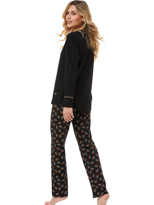 Minerva Winter Women's Pyjama Set Black Floral Dots