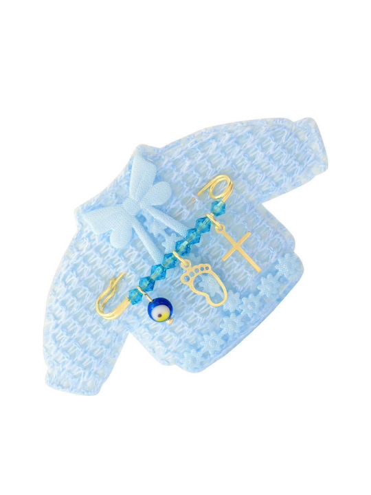 Child Safety Pin made of Gold Plated Silver with Cross for Boy